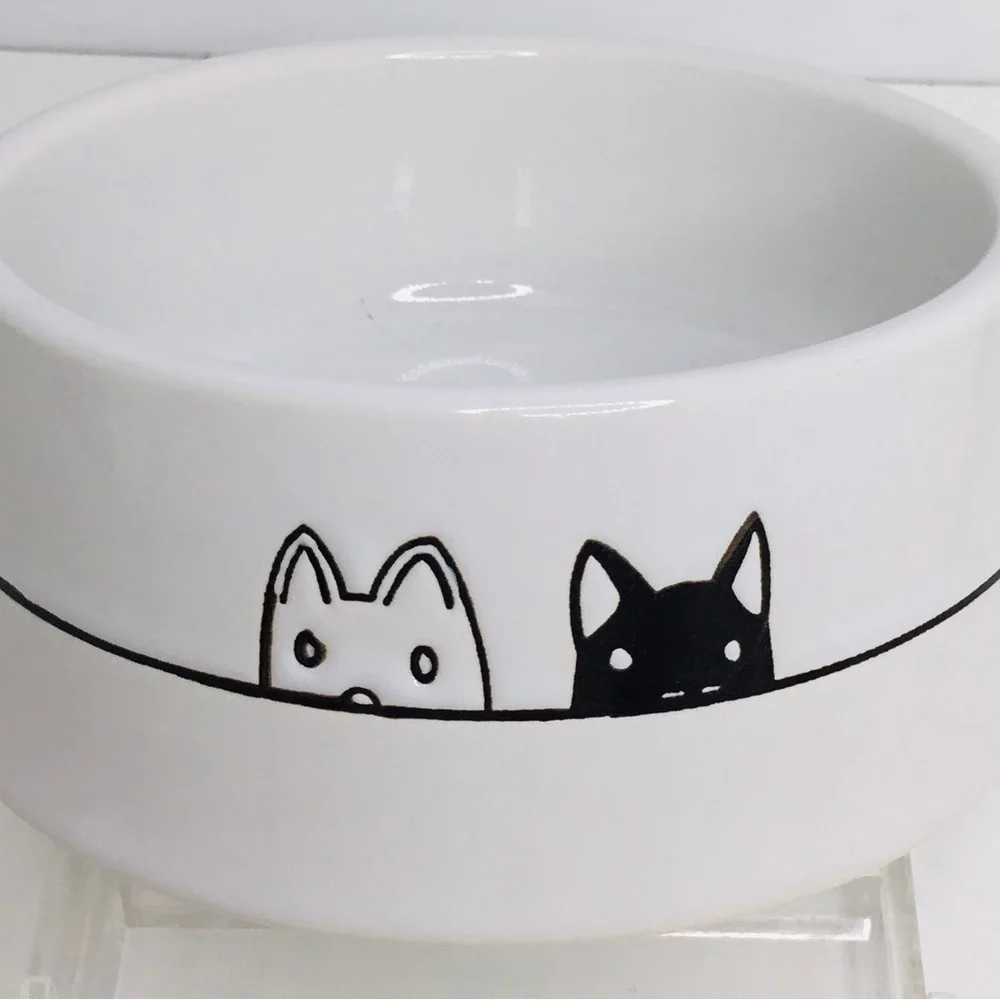2 Two Cat Heads Signature Stoneware Cat Dish